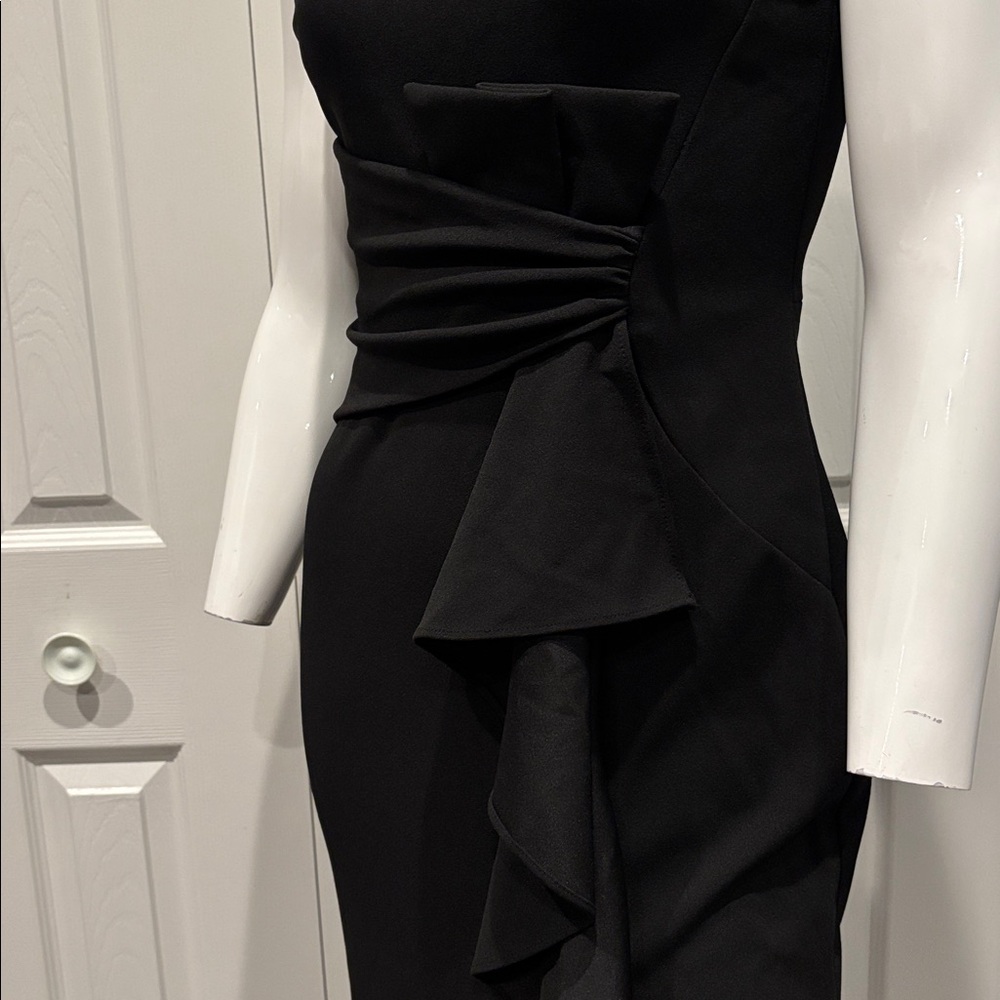 Betsy & Adam Black Sleeveless Ruffle-Front Maxi Dress - Picture 5 of 11